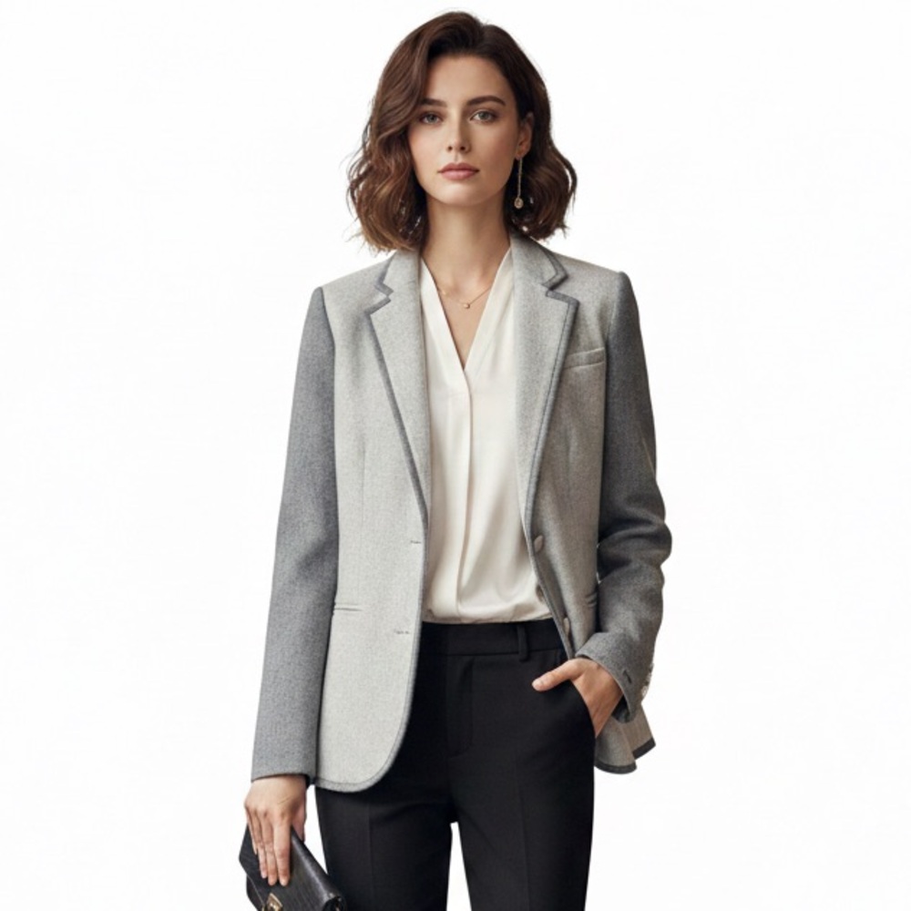 Tommy Hilfiger Two-Tone Gray Wool Blend Blazer.